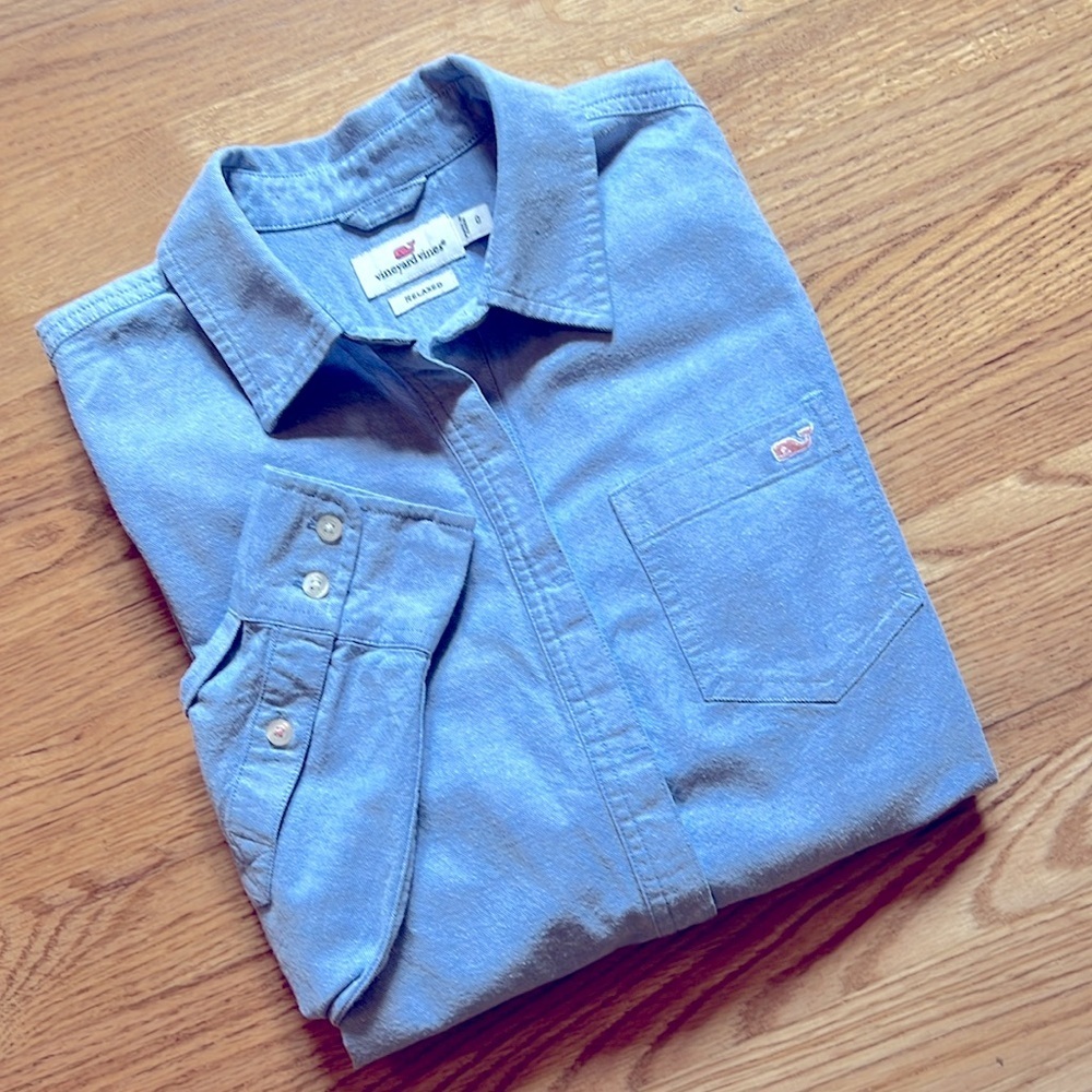 Vineyard Vines Classic Women’s Blue Long Sleeve Button Down Shirt Size 0